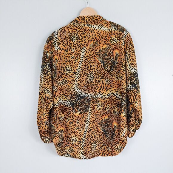 Cheetah Print Button Top Blouse 16 XL Orange Black Shirt Animal Print Vintage - Picture 5 of 11